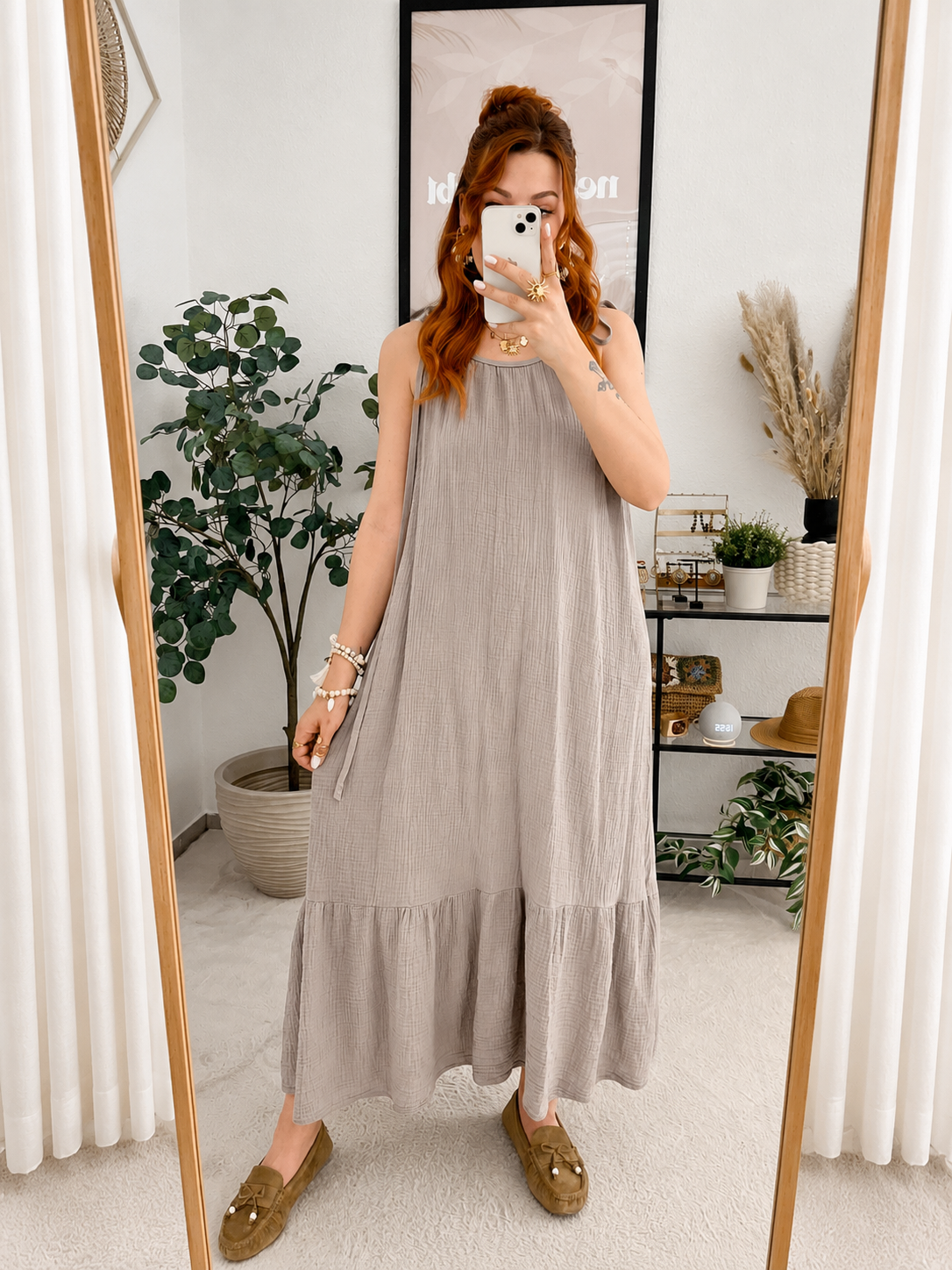 Kleid "Alzira" taupe - Musselinkleid