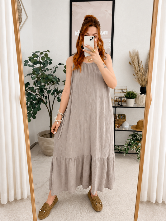 Kleid "Alzira" taupe - Musselinkleid