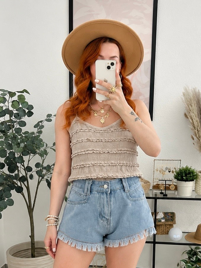Top "Almeria" beige  - mit Rüschendetails