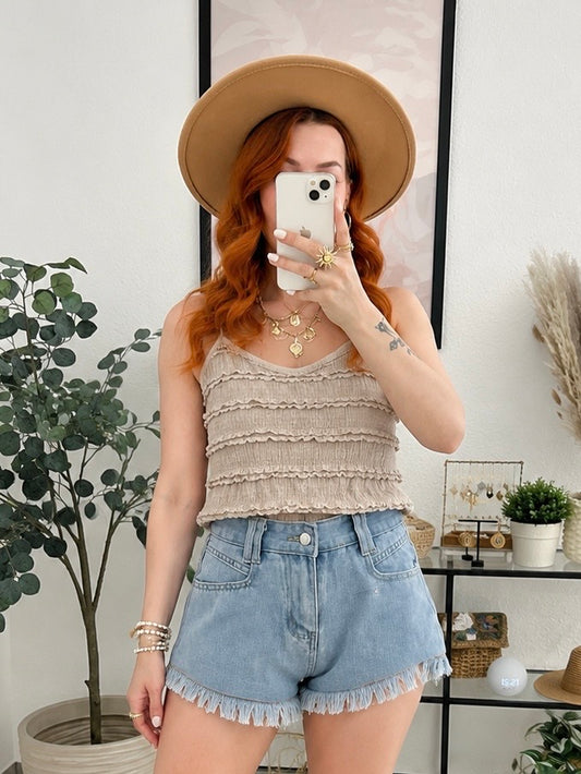 Top "Almeria" beige  - mit Rüschendetails