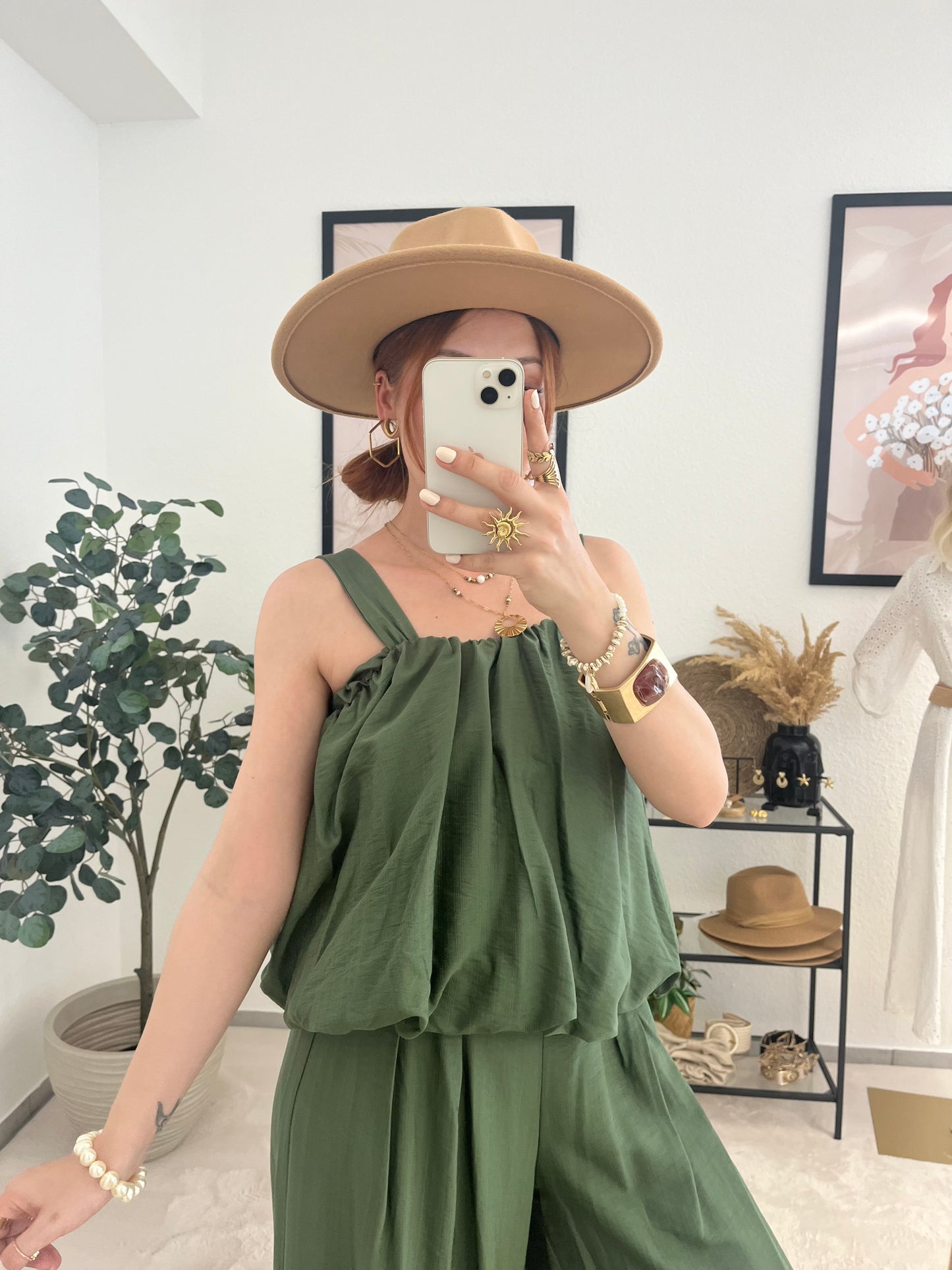 Zweiteiler "Becci" khaki - stilvoller Zweiteiler mit weiter Hose