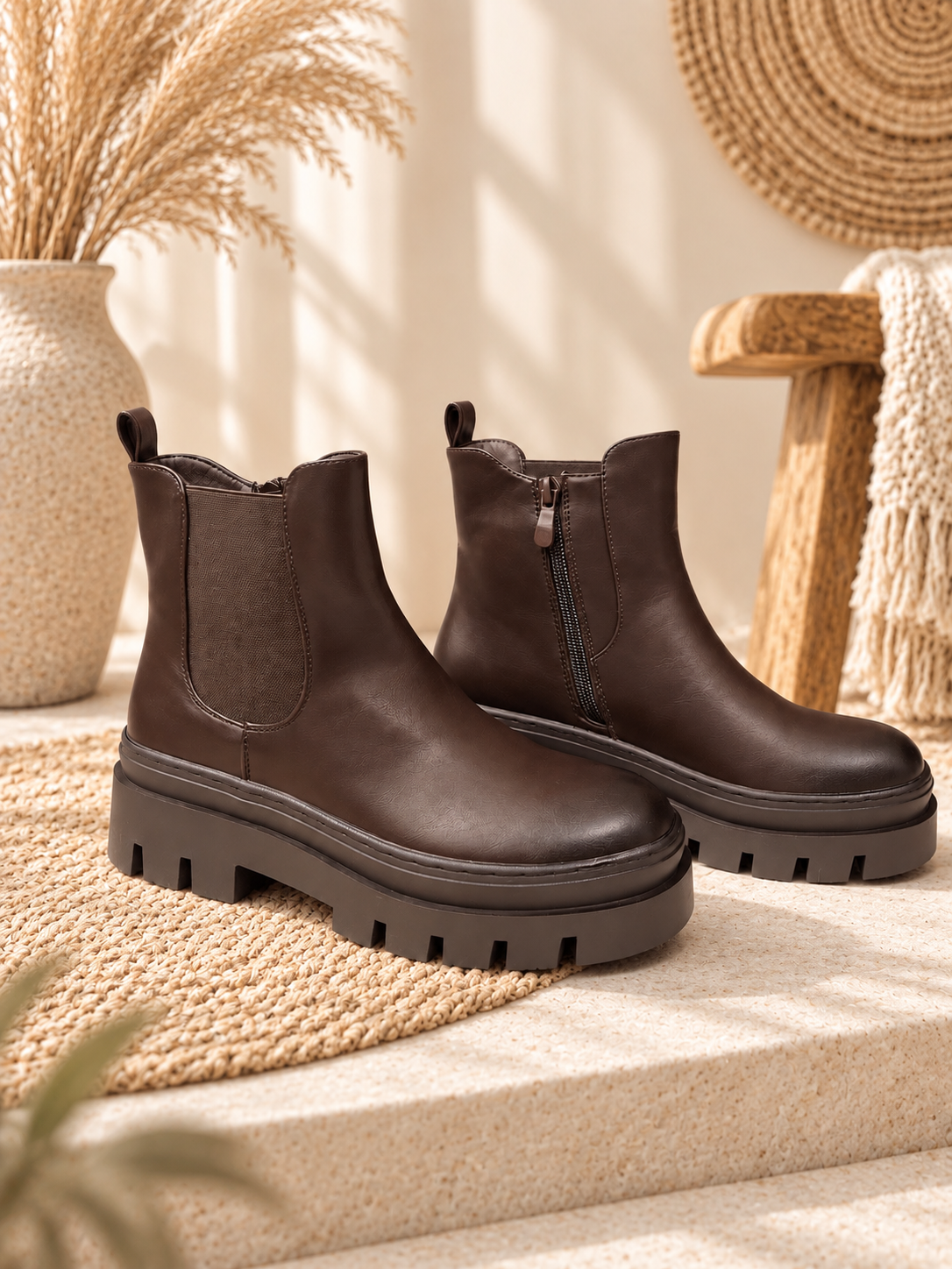 Boots "LANA" Chunky Chelsea Boots in Braun