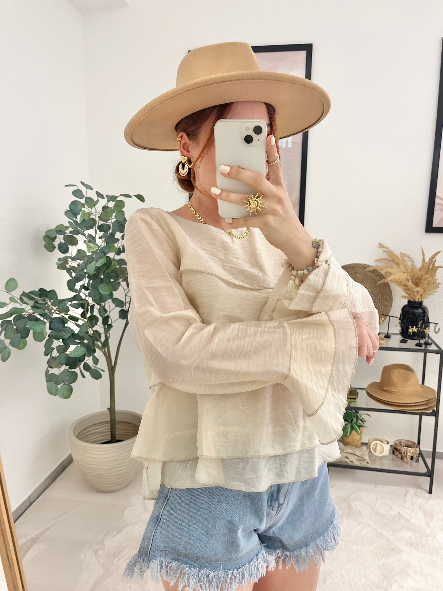 Bluse "Amelia" creme - mit Rüschen leichte Boho Bluse