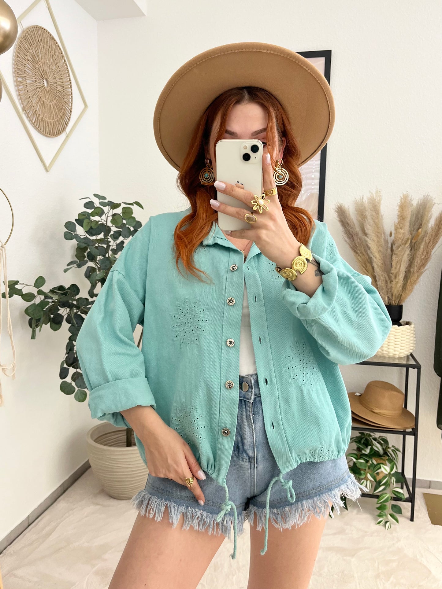 Jeansjacke "Monika" mint - Bohostil Jacke