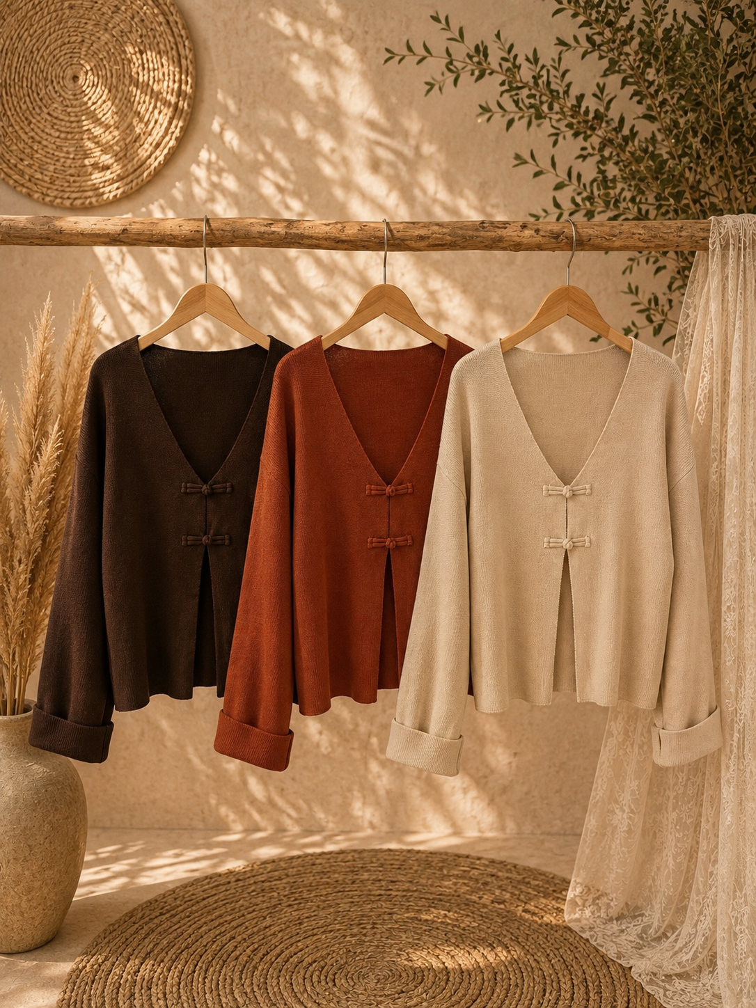 Strickjacke "AMIRA" - mit Knotenknöpfen und weitem Arm - verschiedene Farben