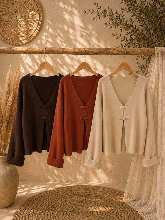 Strickjacke "AMIRA" - mit Knotenknöpfen und weitem Arm - verschiedene Farben