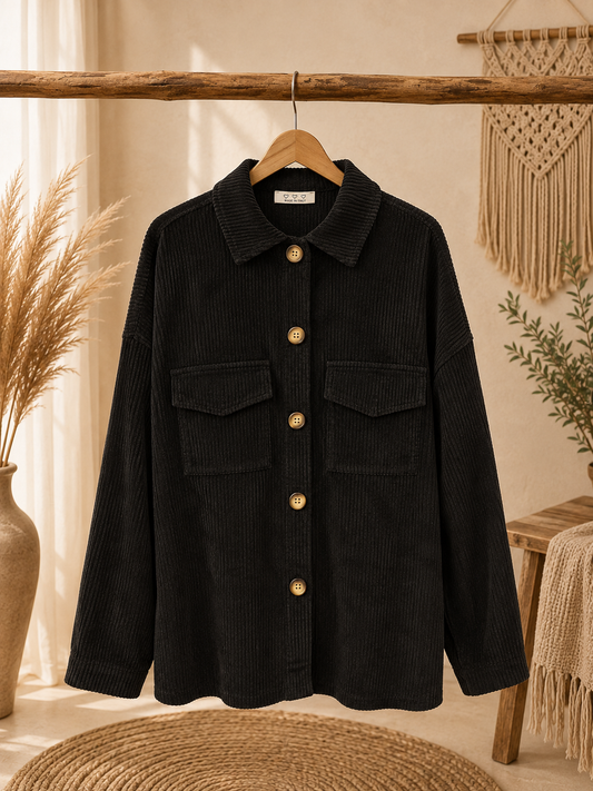 Hemdjacke "ANIKA" Schwarz - Cordlook Jacke / Hemd mit Knöpfen