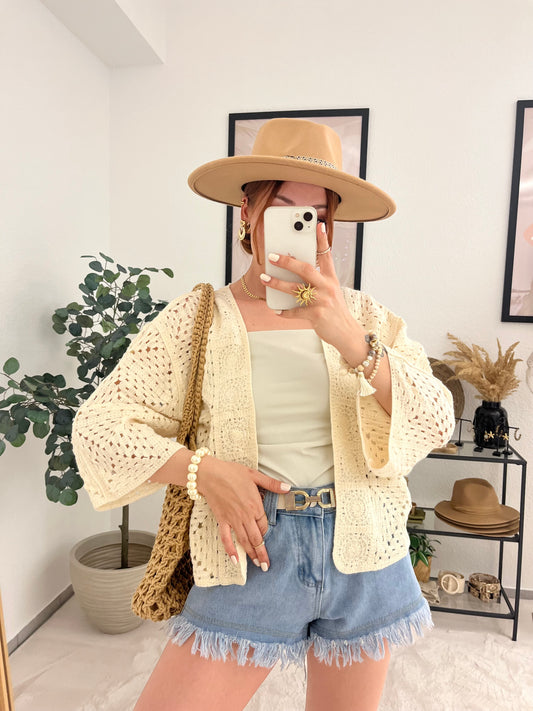 Jacke "Diane" creme - Strickjäckchen im Bohostil