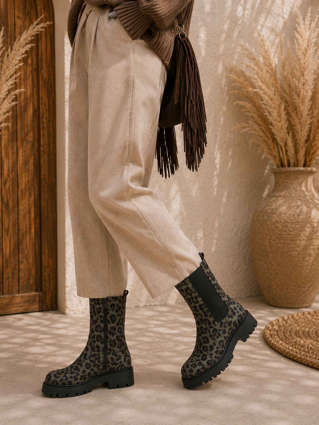Leoprint Chunky Chelsea Boots