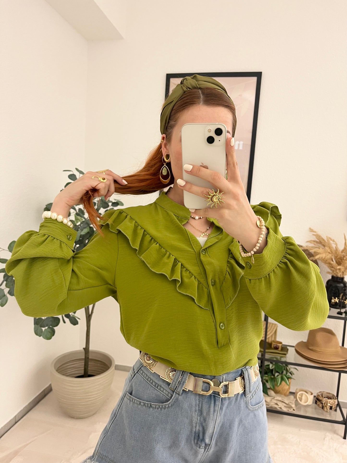 Bluse "Luana" grün - mit Rüschen
