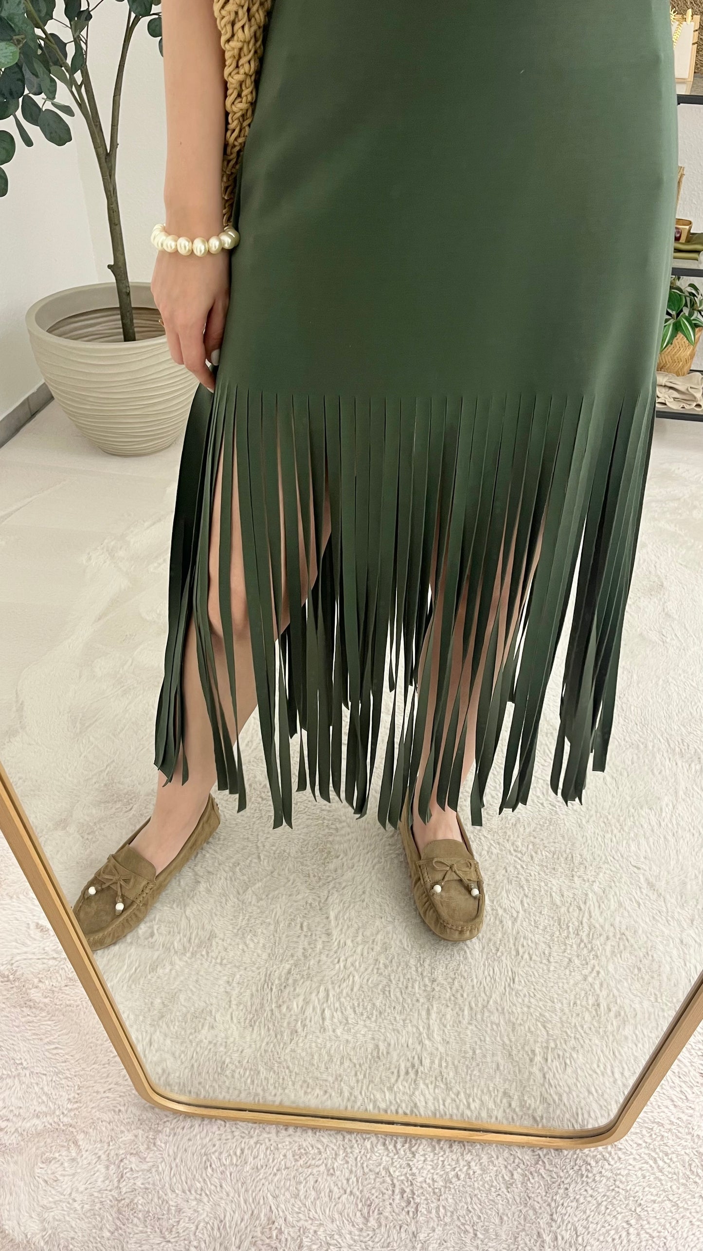Rock "Ayla" khaki - Fransenrock mit Gummibund
