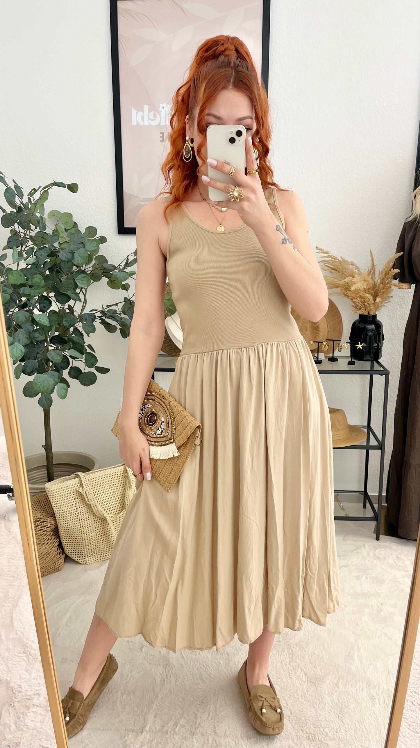 Kleid "Penelope" hellbraun - leichtes Sommerkleid mit Taschen