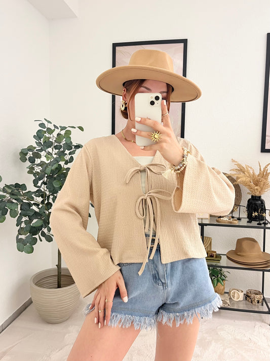 Bluse "Sarina" beige - Schnürbluse Boho Blusenjacke