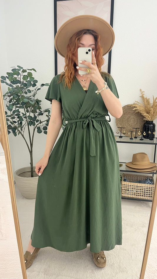 Kleid "Laureen" khaki- leichtes Kleid in Wickeloptik