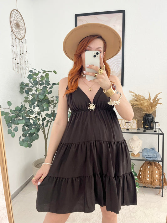 Kleid "Nicoletta" braun - süßes Sommerkleid mit Brosche