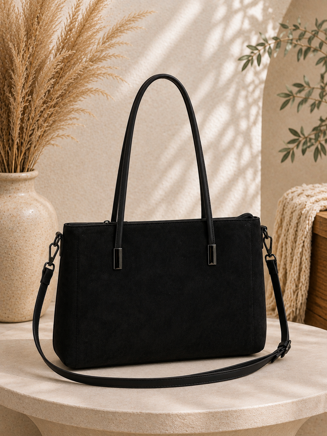 Tasche "Luxy" - Tragetasche im Wildlederlook schwarz- zwei Größen