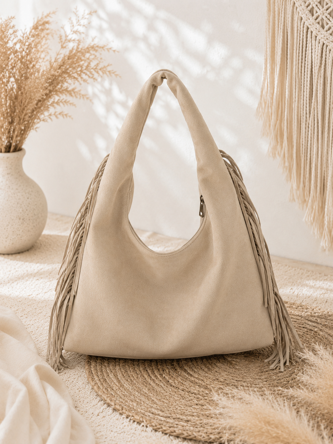 Tasche "Ginny" beige - mit Fransen