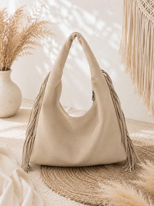 Tasche "Ginny" beige - mit Fransen