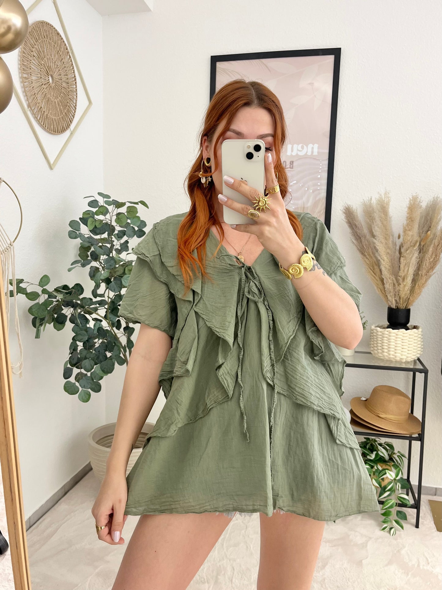 Bluse "Cindi" khaki- süße Rüschenbluse