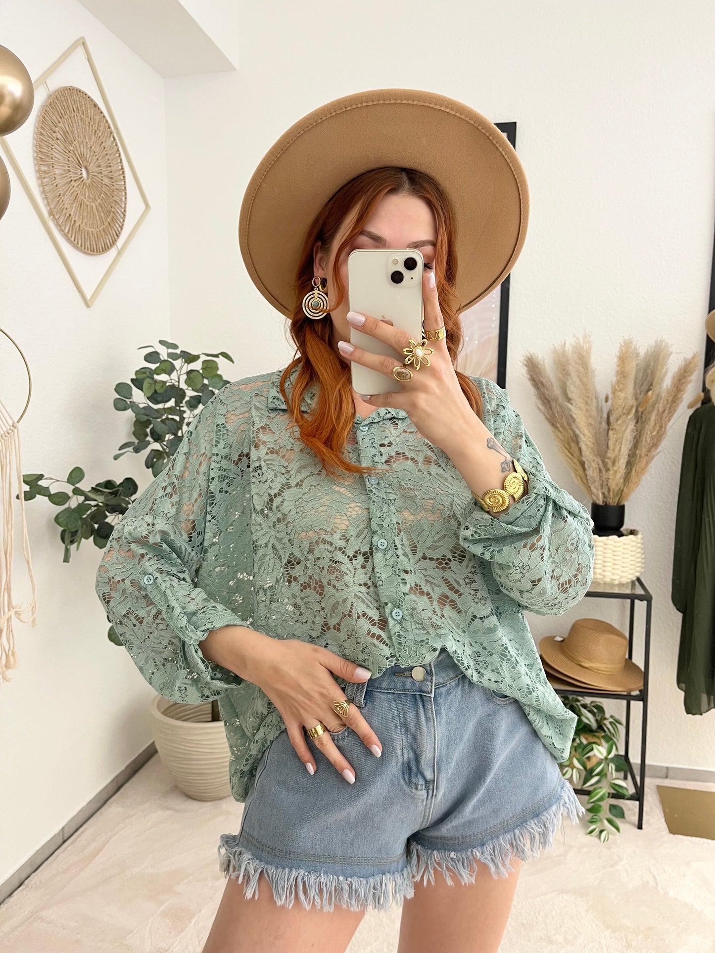 Bluse "Nora" mint - Bluse aus Spitze