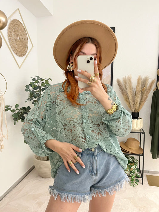 Bluse "Nora" mint - Bluse aus Spitze