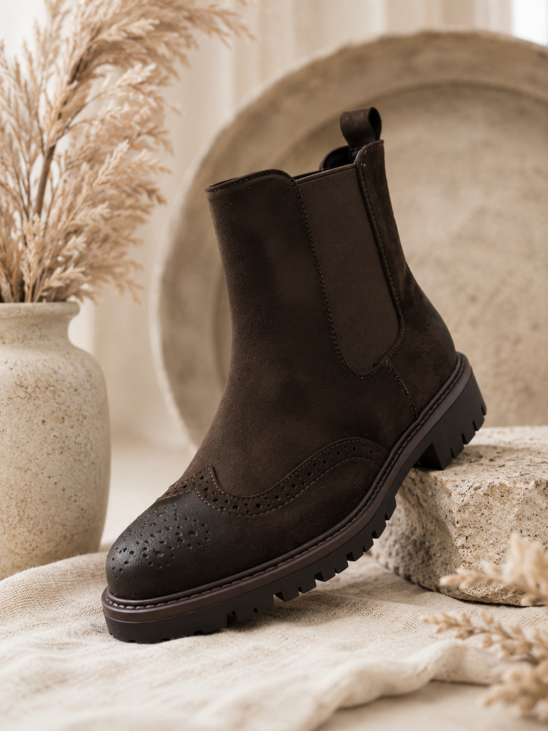 Brogue Chelsea Boots "ARINA" dunkelbraun - verschiedene Größen