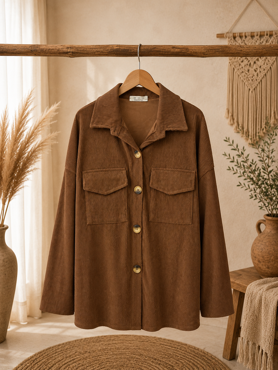 Hemdjacke "ANIKA" Braun - Cordlook Jacke / Hemd mit Knöpfen