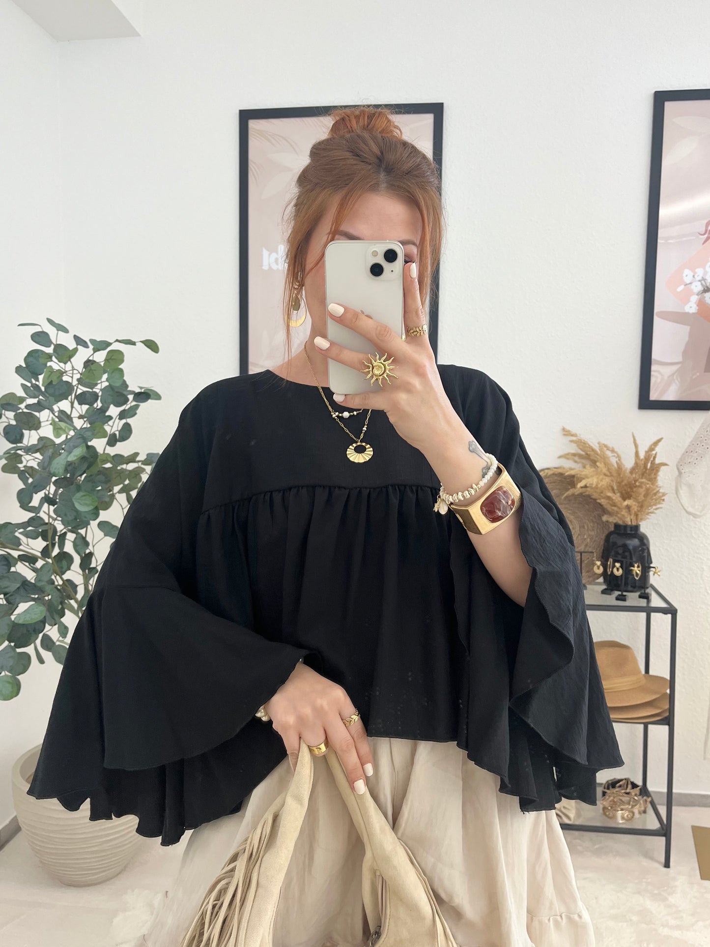 Bluse "Melissa" schwarz - Bluse mit weiten Rüschen