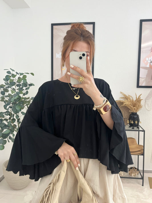 Bluse "Melissa" schwarz - Bluse mit weiten Rüschen