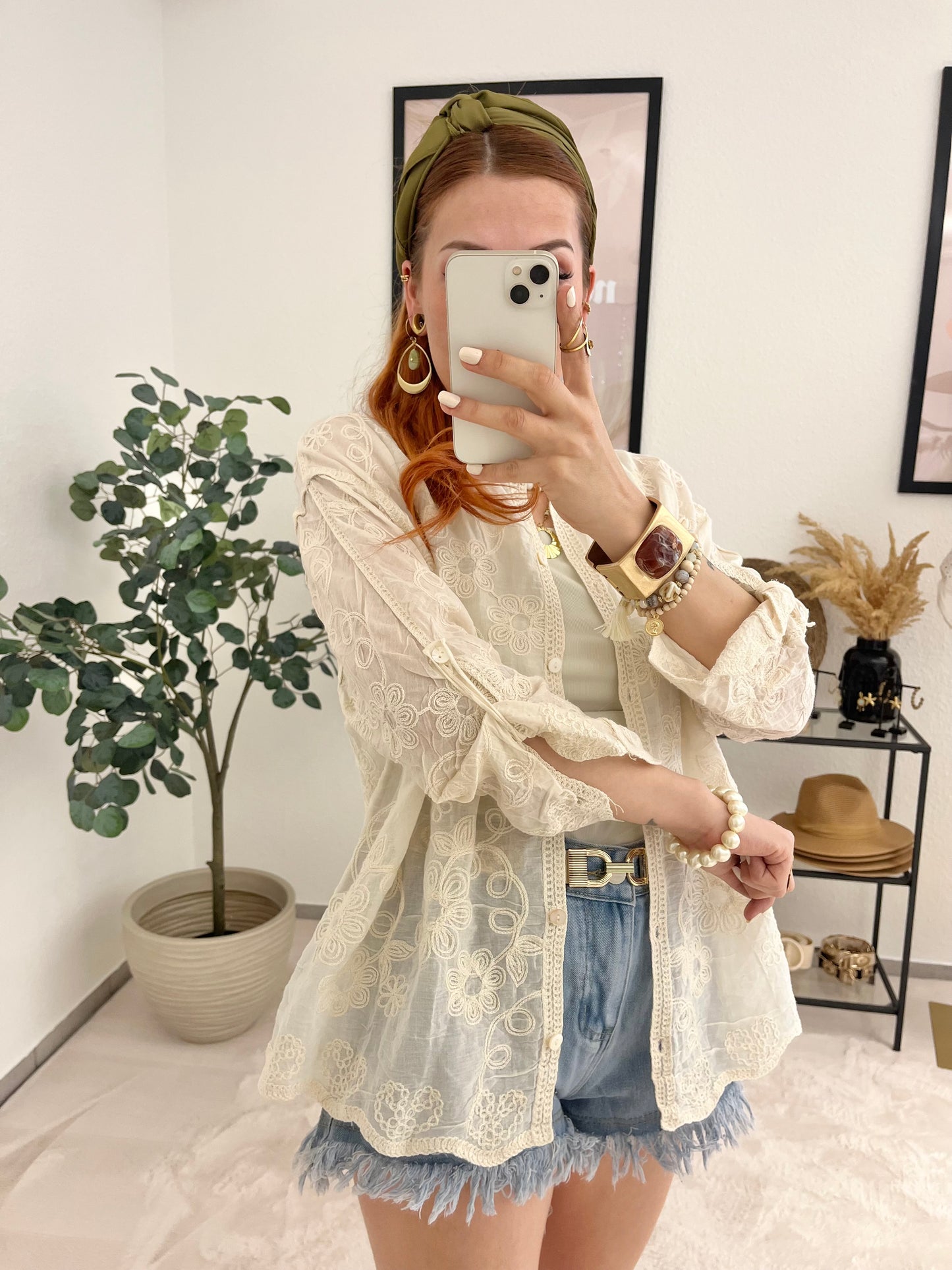 Bluse "Liandra" creme - bestickte Bluse im Boho-Look