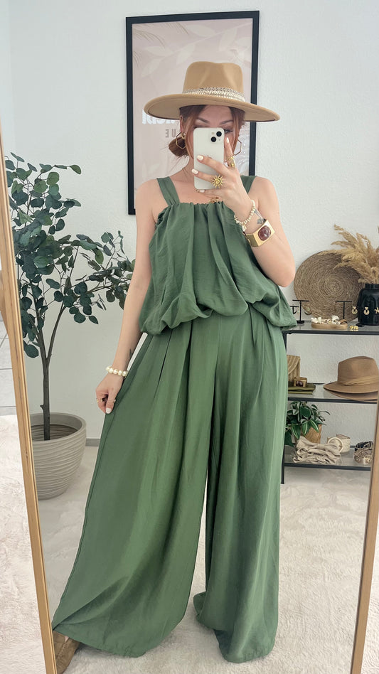 Zweiteiler "Becci" khaki - stilvoller Zweiteiler mit weiter Hose