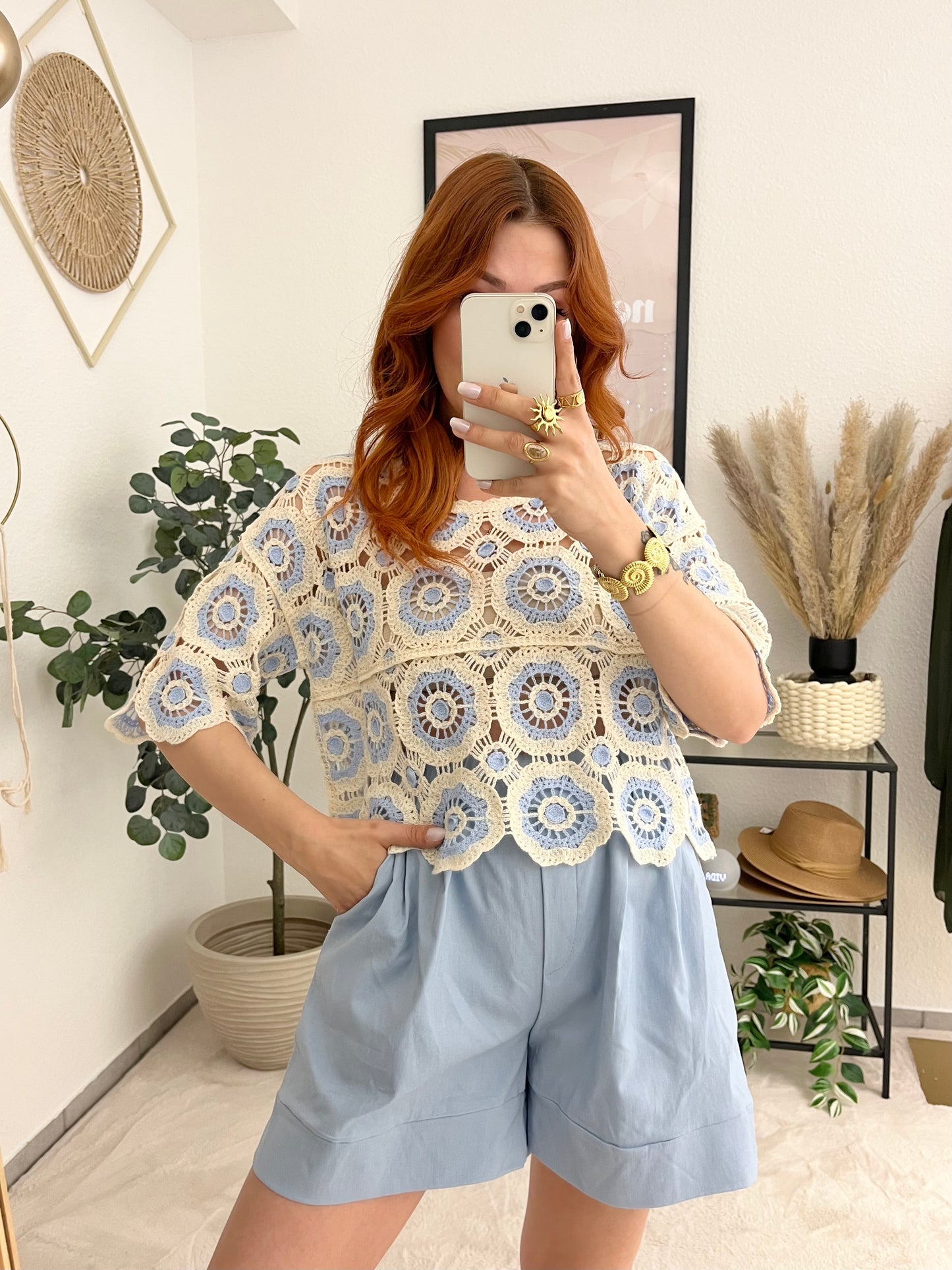 Oberteil "Angie" blau - Häkeloberteil Boholook