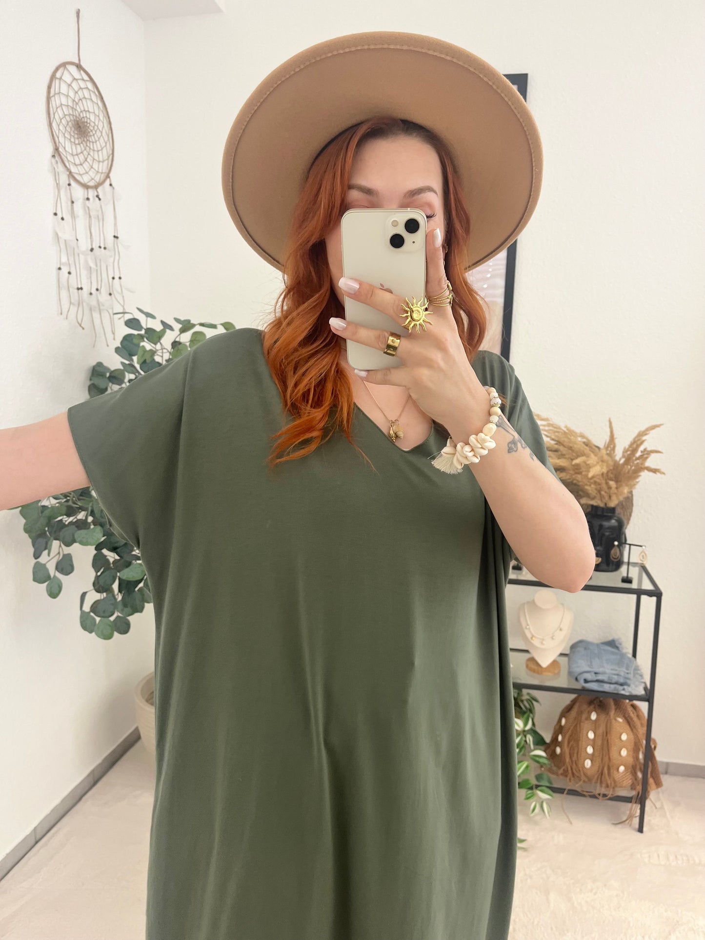 Kleid "Friederike" khaki - Basickleid für den Sommer