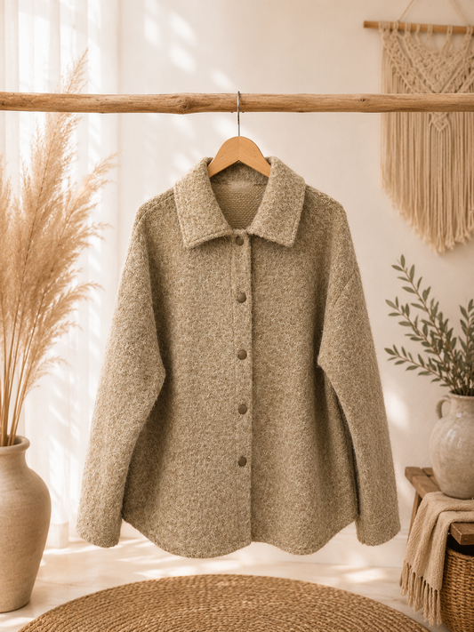Jacke "GIANNA" Taupe - Fleeceoptik Jacke mit Druckknöpfen