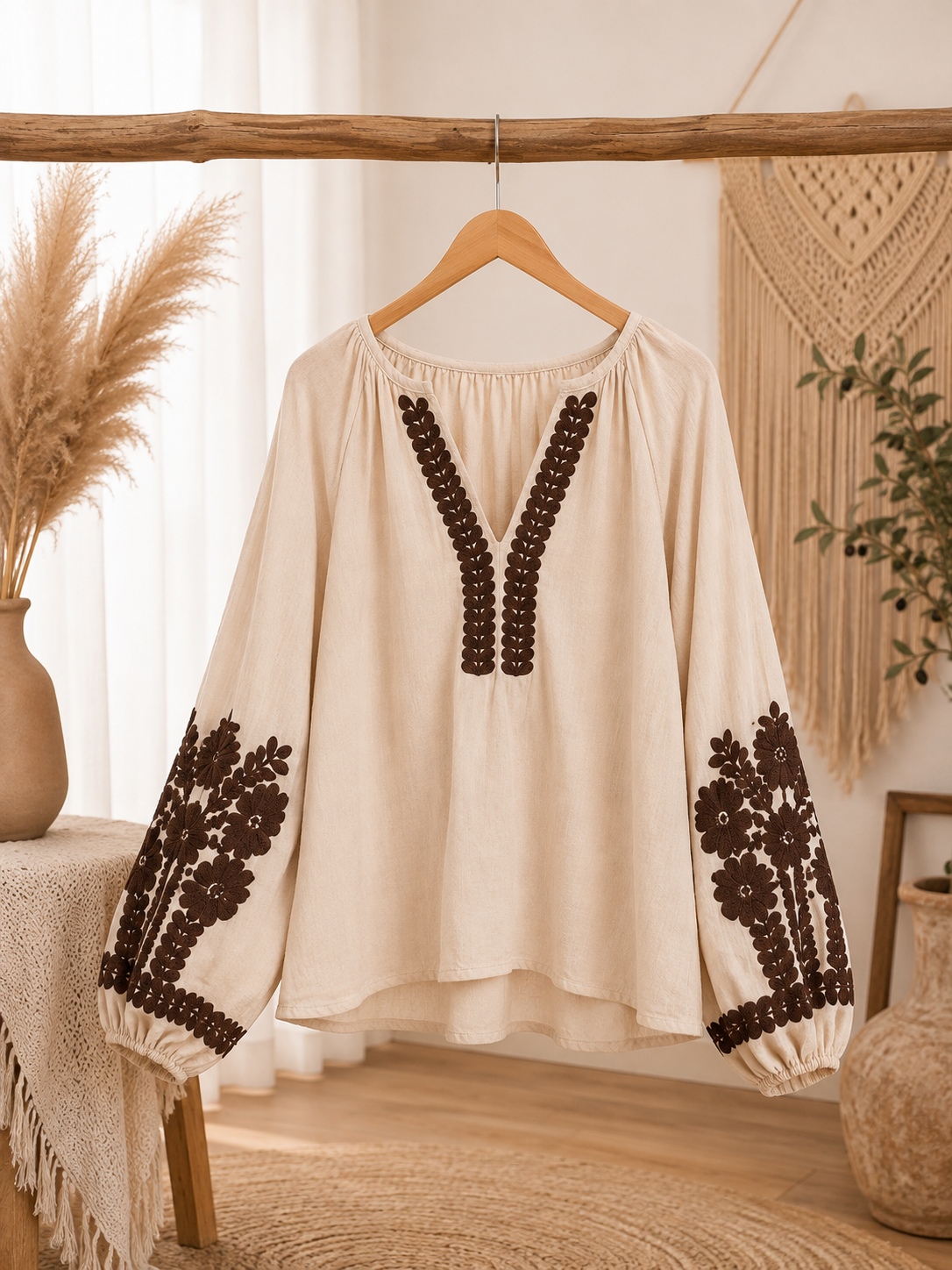 Bohobluse "SARA" creme - mit Bestickung - in verschiedenen Größen