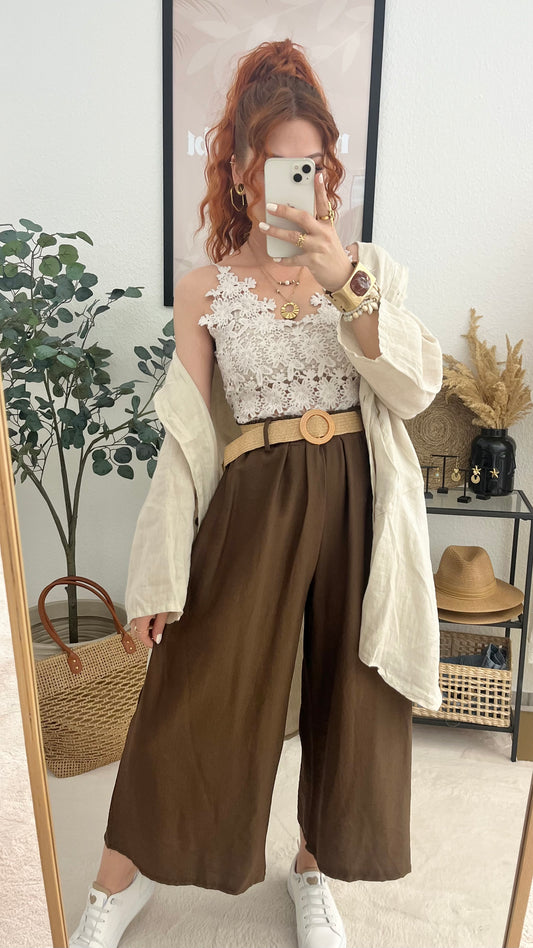Hose "Aria" Braun - mit Gürtel leichte Hose