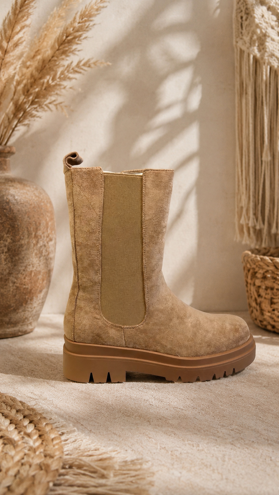 Chunky Chelsea Boots "JEANNY" - Wildlederlook in beige
