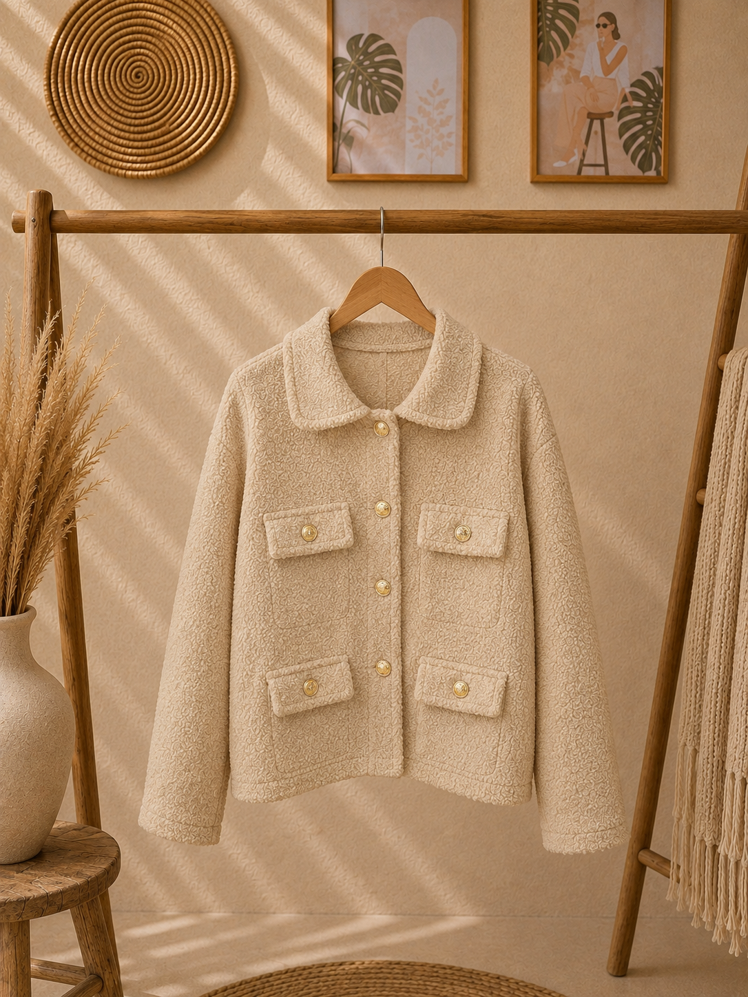 Jacke "HELENE" Teddylook Jacke mit goldenen Knöpfen