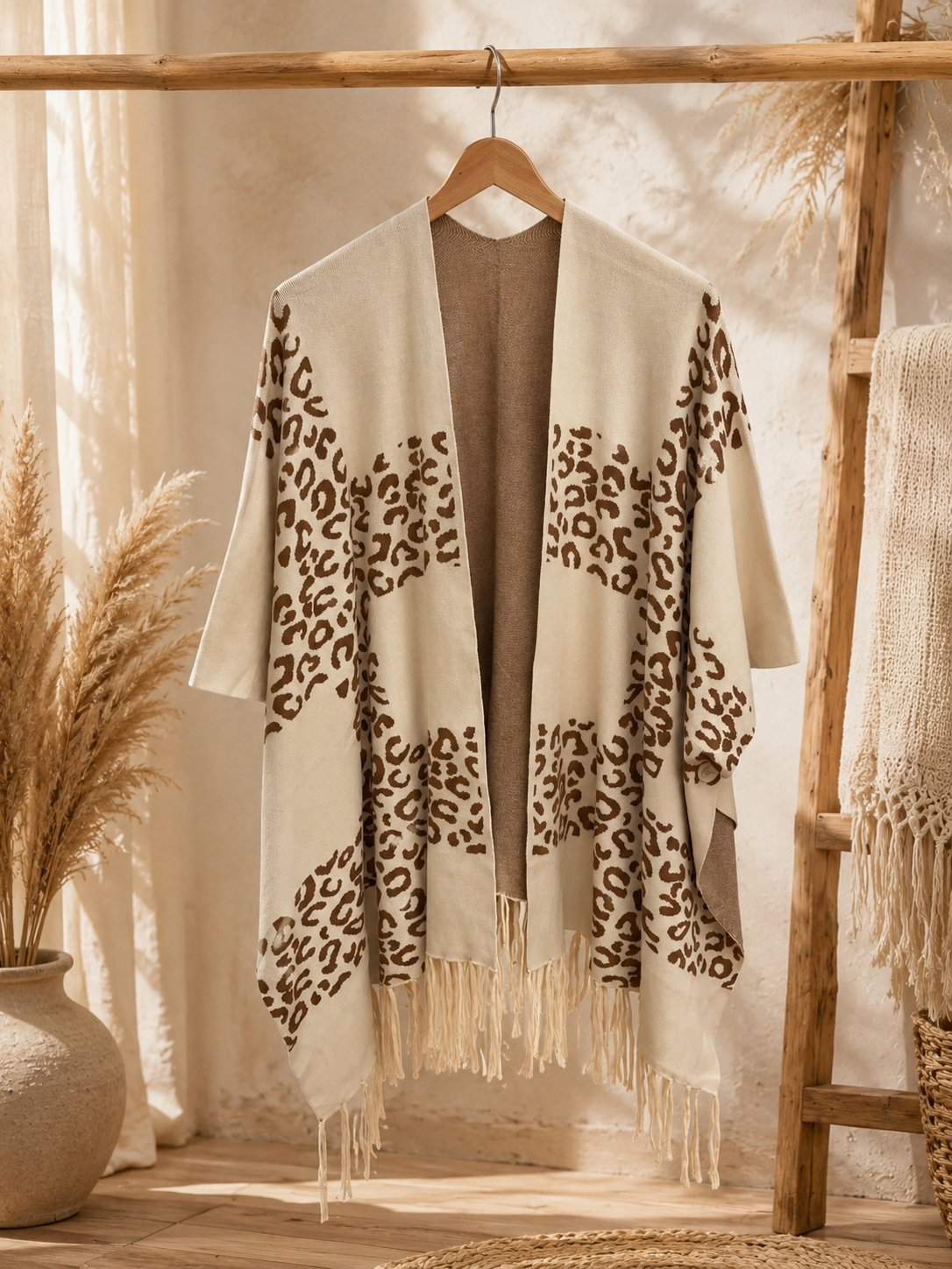 Poncho mit Leoprint "LEOLINA" mit Fransen