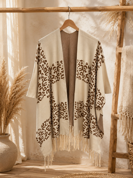 Poncho mit Leoprint "LEOLINA" mit Fransen