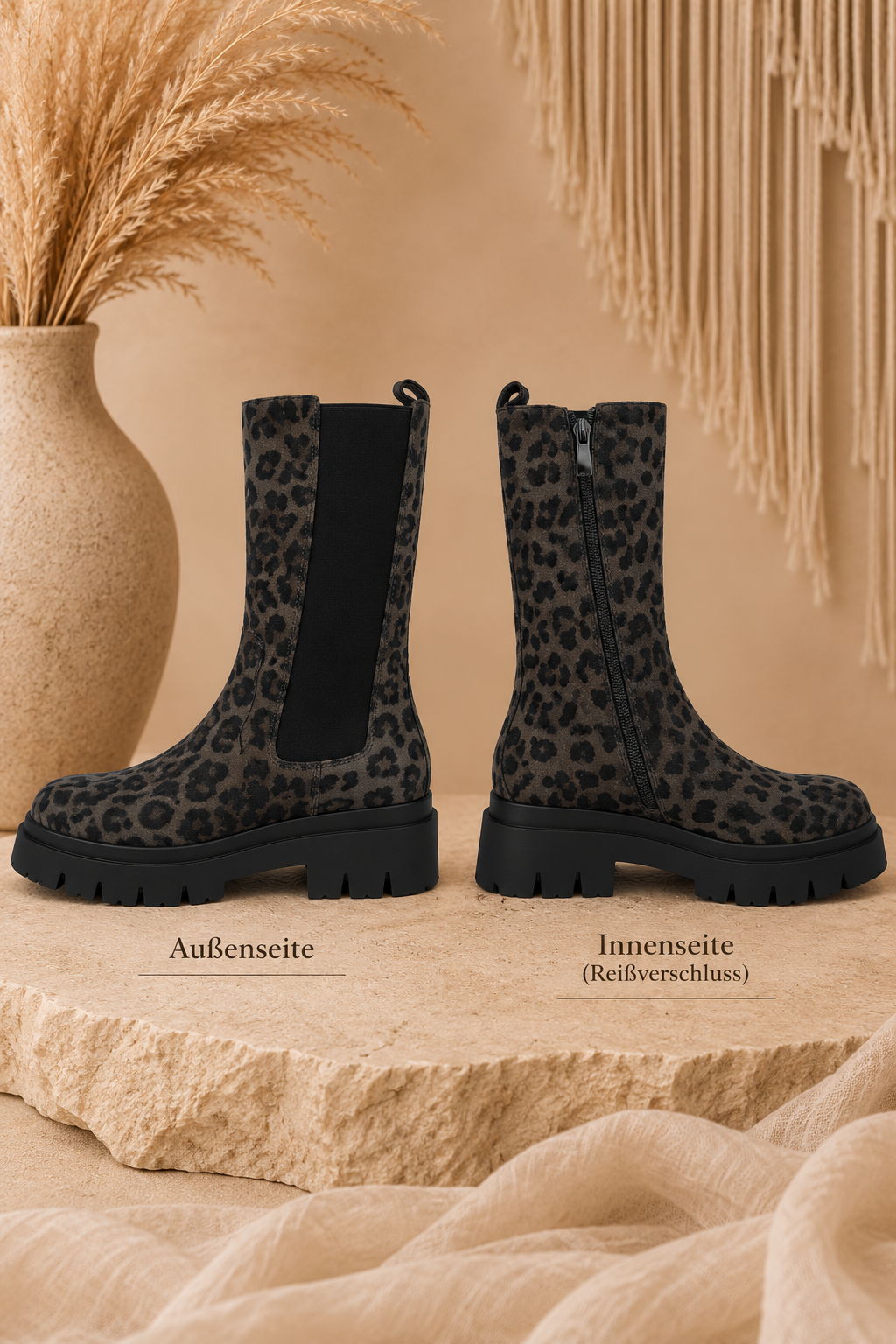 Leoprint Chunky Chelsea Boots