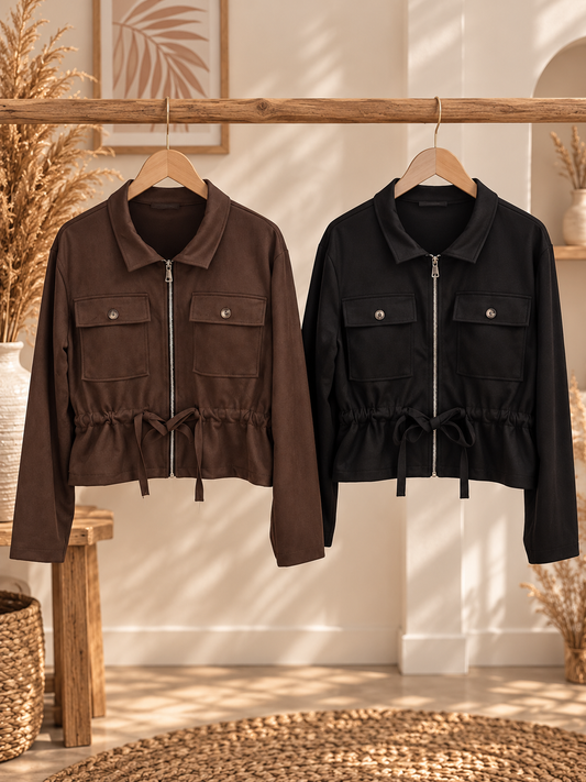 Jacke "DAISY" - Wildlederlook Jacke Schwarz / Braun