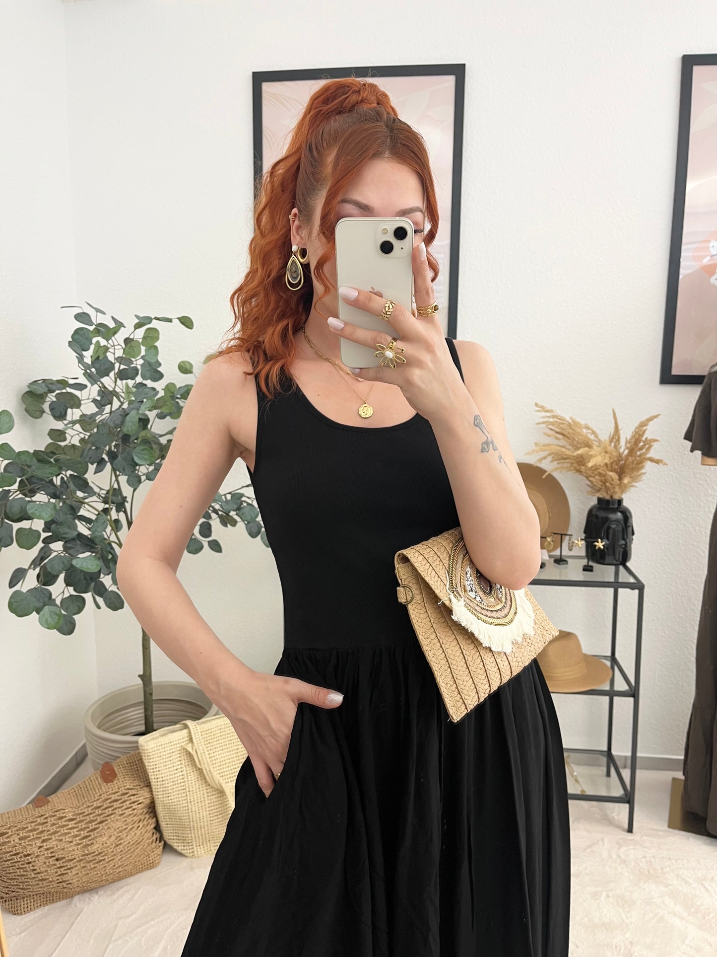 Kleid "Penelope" schwarz - leichtes Sommerkleid mit Taschen