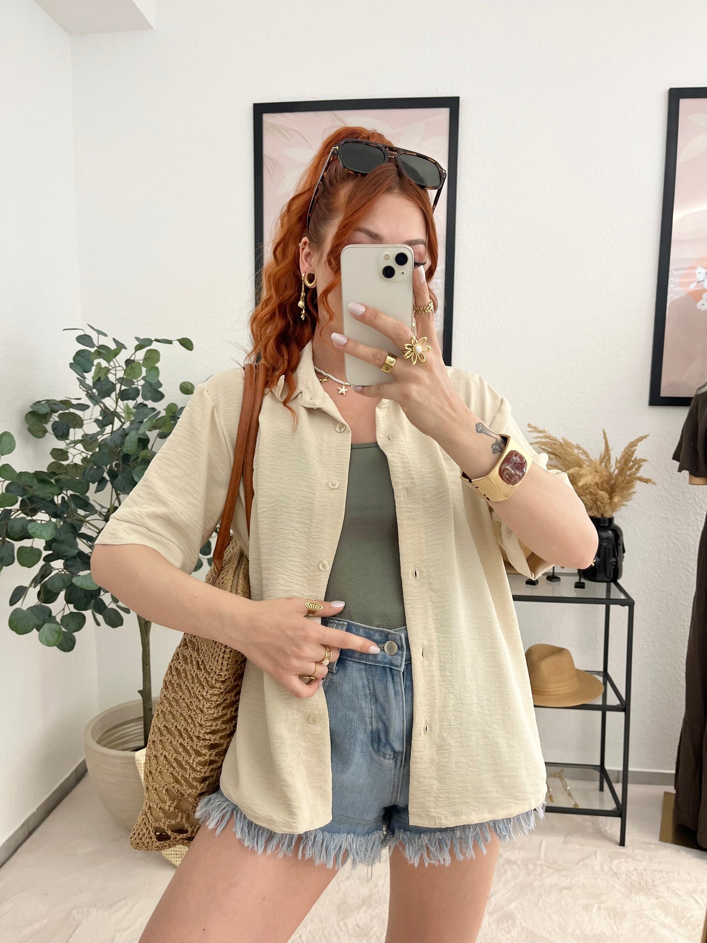 Bluse "Melli" creme - kurzarm Sommerbluse