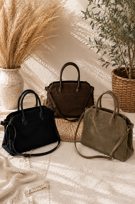 Wildlederoptik Henkeltasche "LUCIA"  mit Tragegurt - in verschiedenen Farben