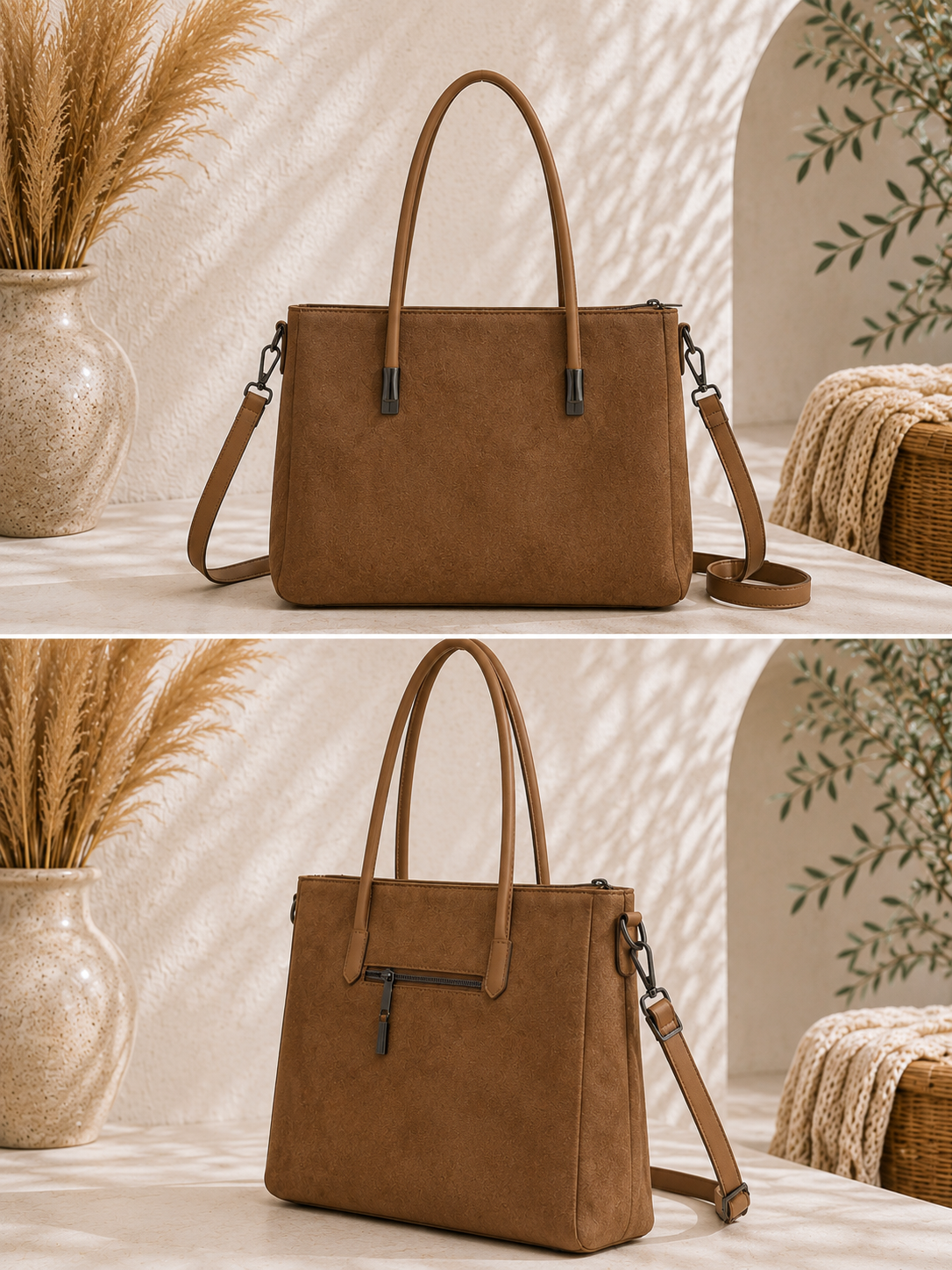 Tasche "Luxy" - Tragetasche im Wildlederlook Caramel - zwei Größen