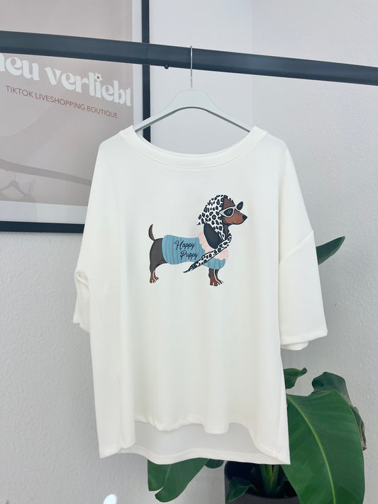 Oversize T-Shirt Dackel blau